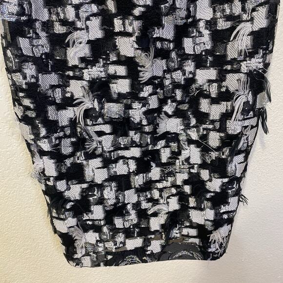 ST JOHN COUTURE Suit Dress Black Caviar & Silk Metallic Silver Rose Sheath Sz‎ 0 - Picture 2 of 11